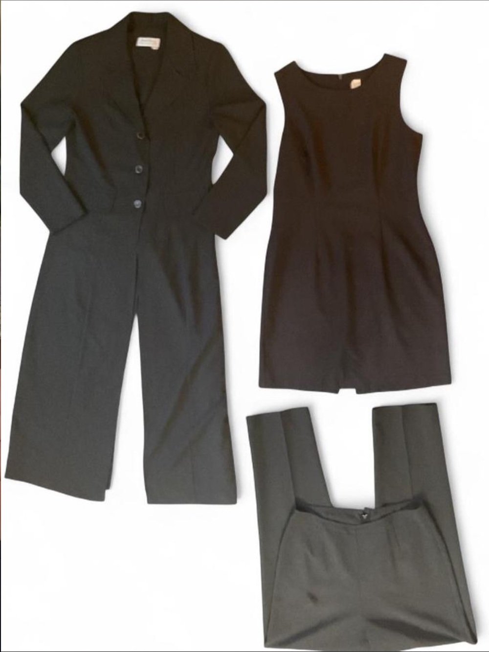 Vintage Charcoal Grey Women's Suit Set - Duster Blazer, Dress & Pants